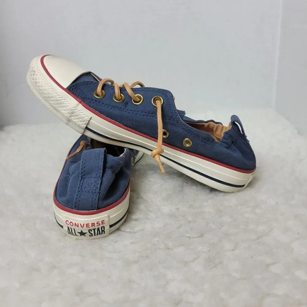 Converse Shoreline Women's Size 7 Shoes Navy Blue Leather Laces Slip On Sneakers